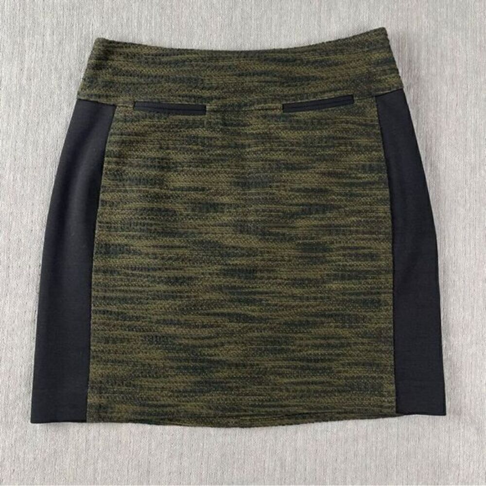LOFT Black & Olive Green Curvy Tweed Mini Skirt Women’s Size 2